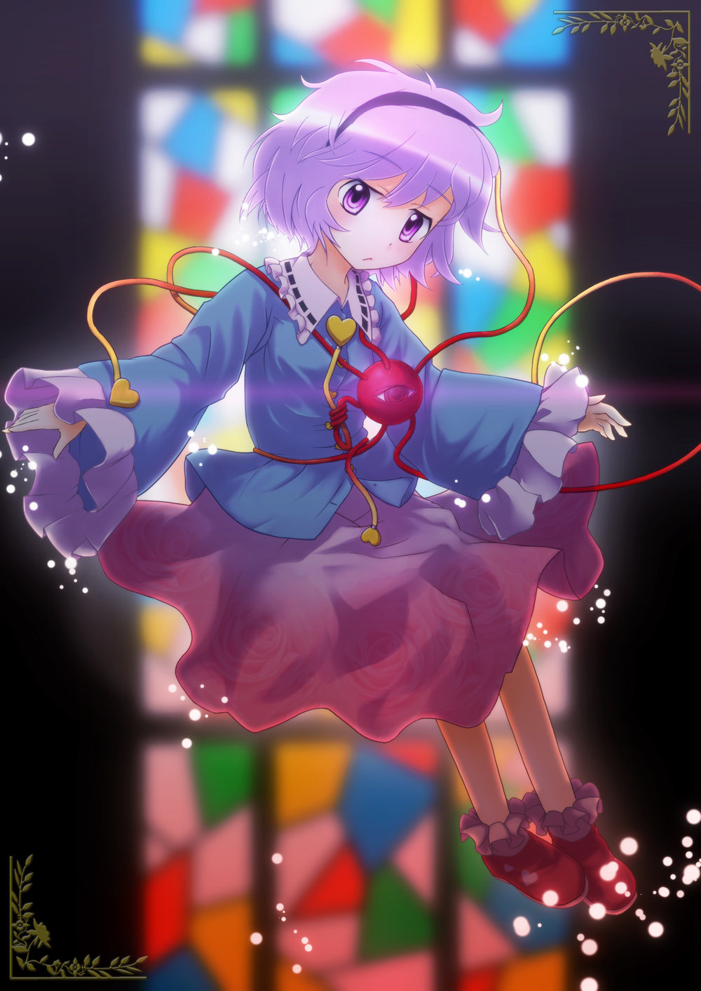 blurry, border, danmaku, depth_of_field, eyeball, floating, hairband, headband
