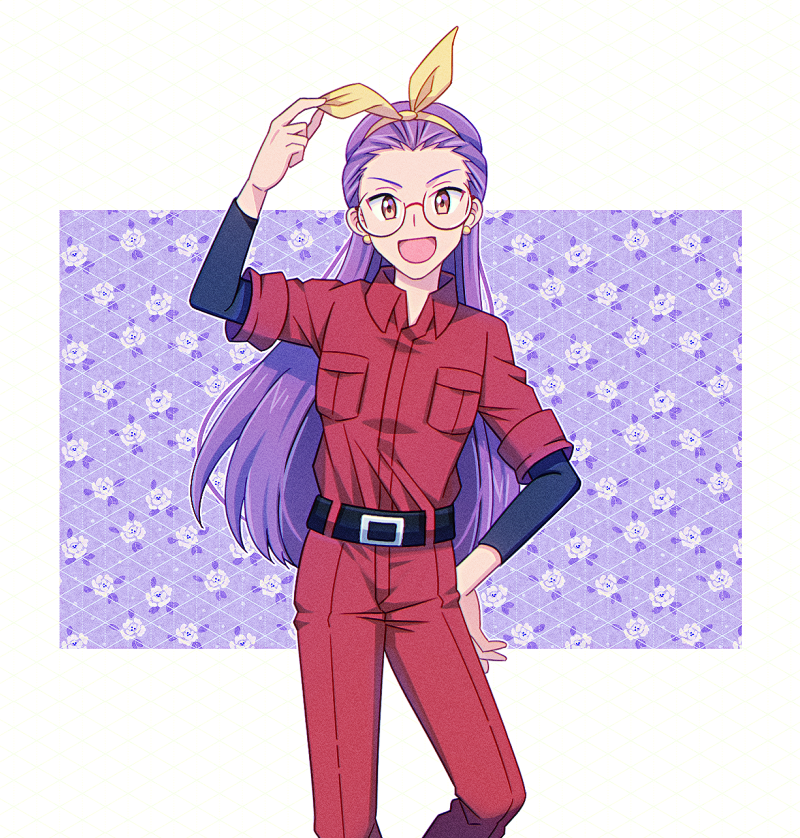1girl, cowboy_shot, digimon, digimon_adventure_-beyond-, glasses, hair_ribbon, inoue_miyako, momofukki