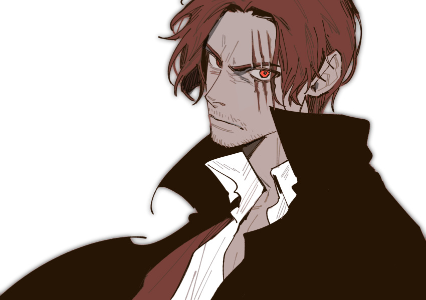1boy, angry, black_cape, cape, closed_mouth, collared_cape, collared_shirt, facial_hair