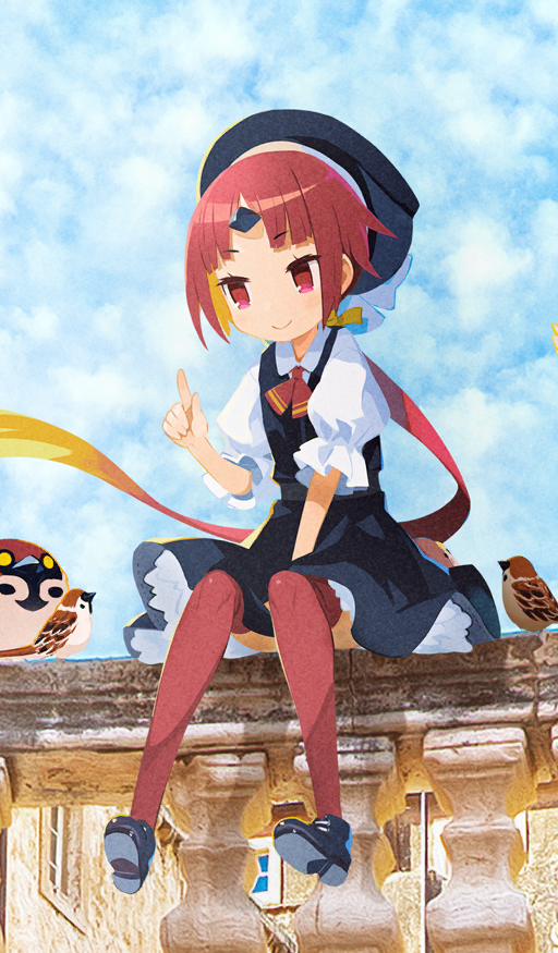 1girl, animal, architecture, beni-enma, beni-enma_(tour_outfit), between_legs, bird, black_dress