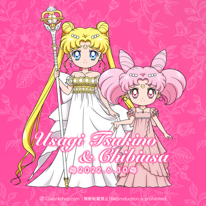 2girls, 72workshop, back_bow, bishoujo_senshi_sailor_moon, blonde_hair, blue_eyes, bow, chibi