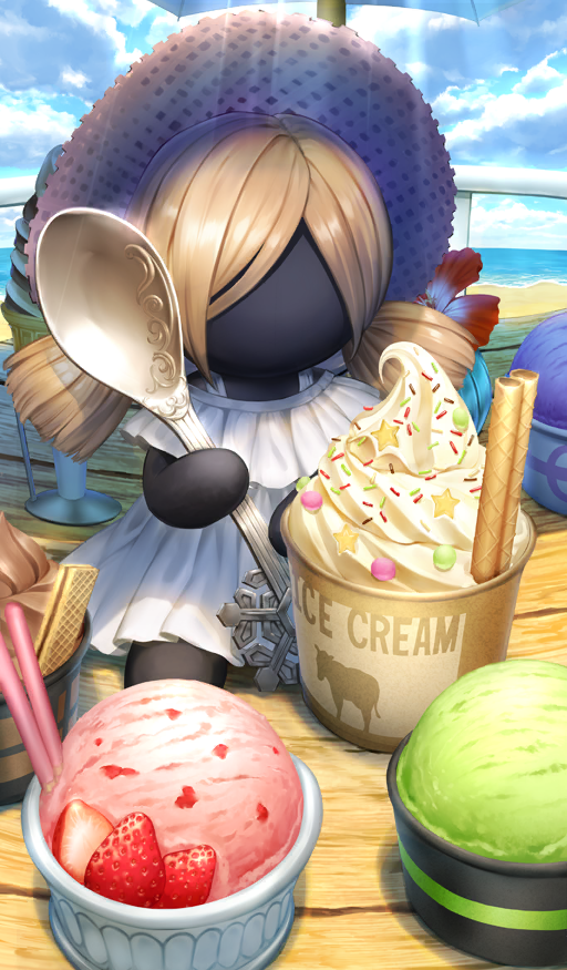 blonde_hair, blue_sky, chocolate, clouds, commentary, cup, day, dessert