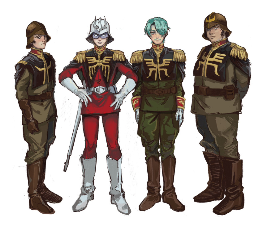 4boys, belt, black_eyes, black_hair, boots, challia_bull, char_aznable, dren_(gundam)