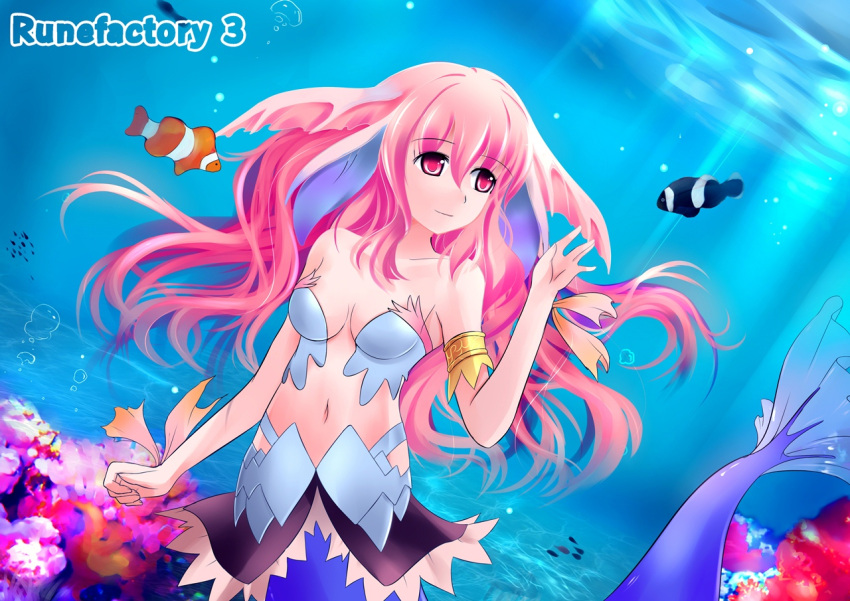 armband, catstudio_(artist), clownfish, fish, long_hair, mermaid, midriff, monster_girl