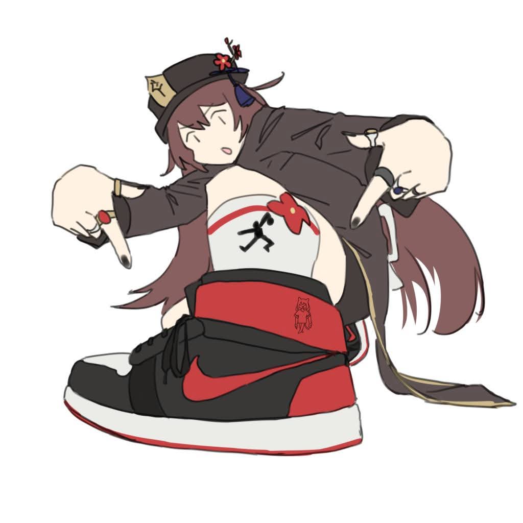 1girl, genshin_impact, hu_tao_(genshin_impact), kofucchi, long_hair, pointing, shoes