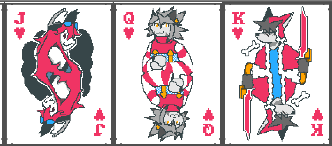 1boy, 2girls, animal_ears, chocolat_gelato, deadlcoik, elh_melizee, furry, goggles, goggles_on_headwear, little_tail_bronx, multiple_girls, pixel_art, poker, red_savarin, solatorobo, sword, weapon