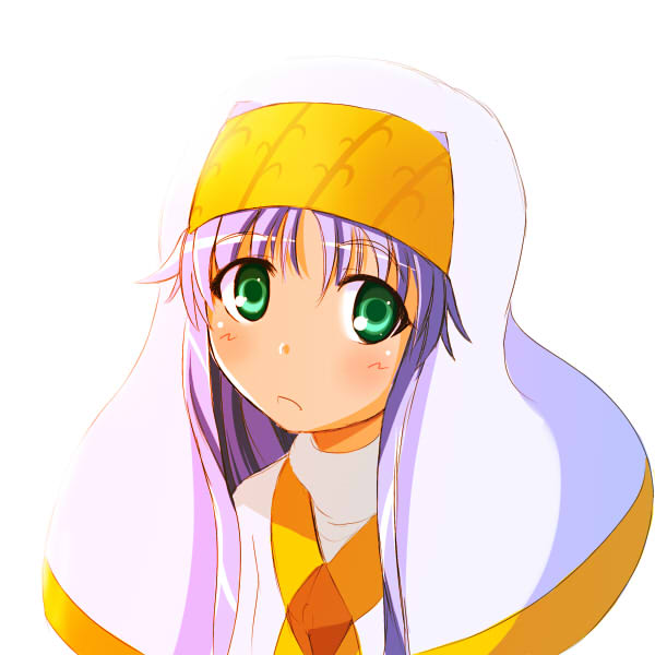 cape, green_eyes, index, long_hair, nun, purple_hair, reki_48, robe