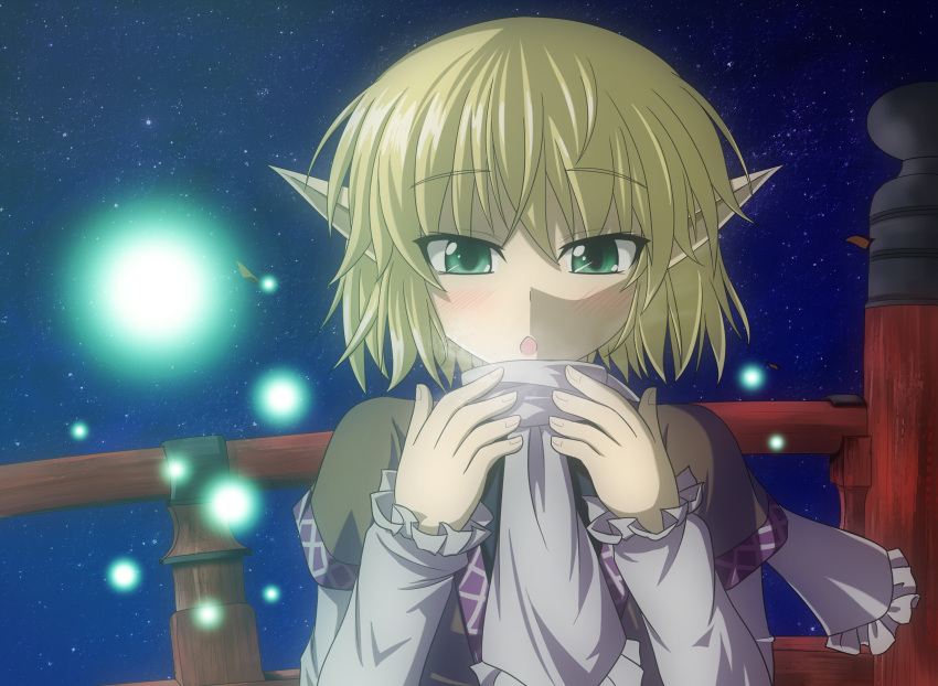 absurdres, anime_coloring, blonde_hair, bust, danmaku, green_eyes, highres, mizuhashi_parsee