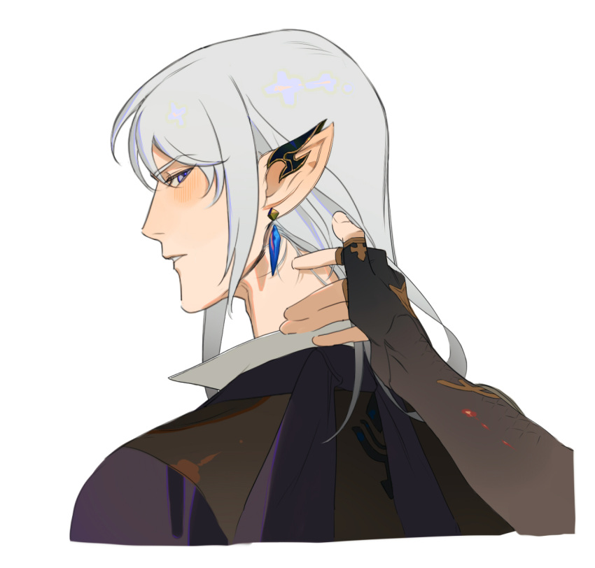 2boys, 3000tan, aymeric_de_borel, black_gloves, blue_eyes, blush, collared_shirt, commentary_request