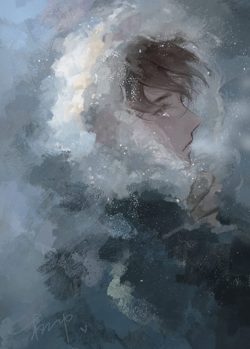 1boy, animated, animated_gif, breath, brown_hair, closed_mouth, closing_eyes, crying