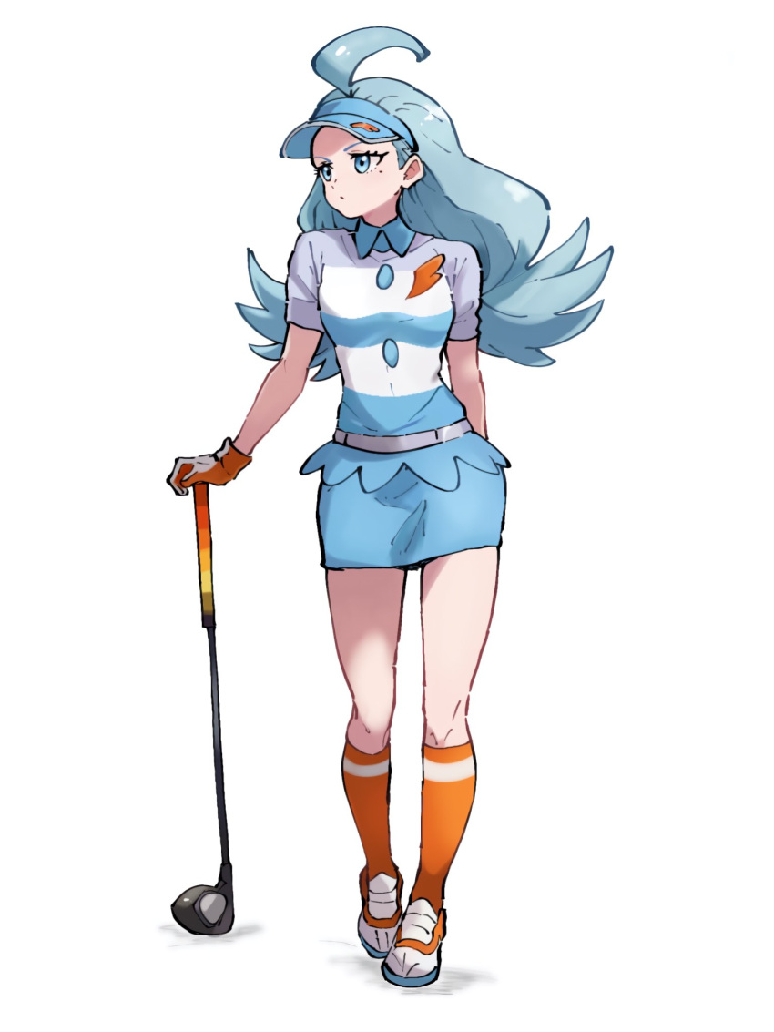 1girl, ahoge, ai-generated, blue_eyes, blue_hair, blue_skirt, breasts, gloves