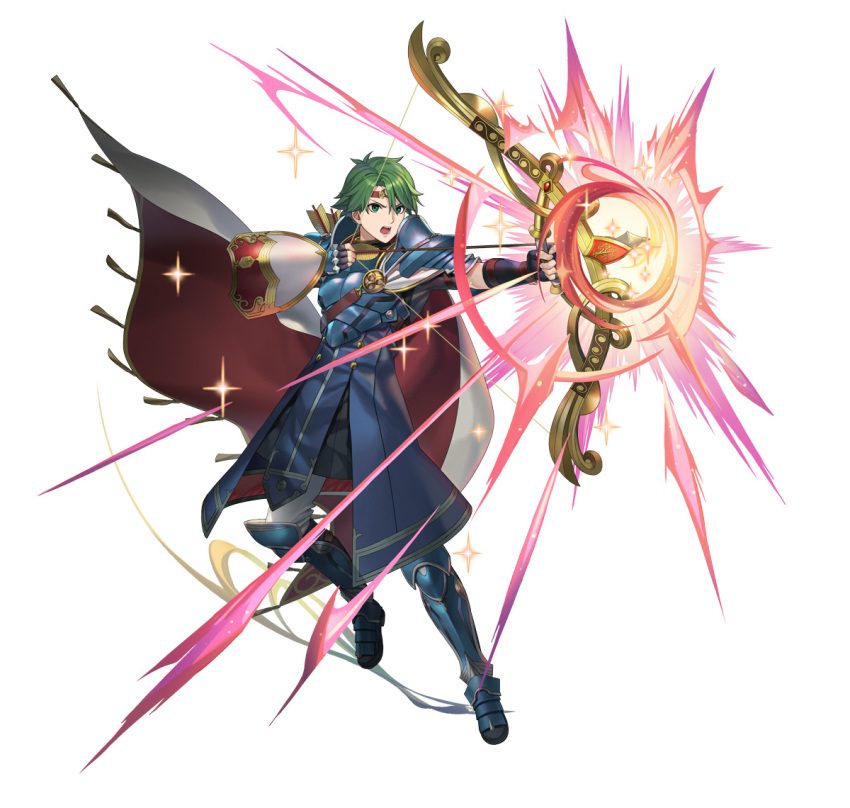 1boy, alm_(fire_emblem), alm_(powerful_resolve)_(fire_emblem), arm_shield, armor, arrow_(projectile), attack, blue_armor