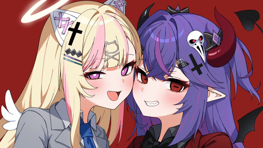 2girls, absurdres, animal_ears, black_bow, black_bowtie, black_shirt, blonde_hair, blue_necktie