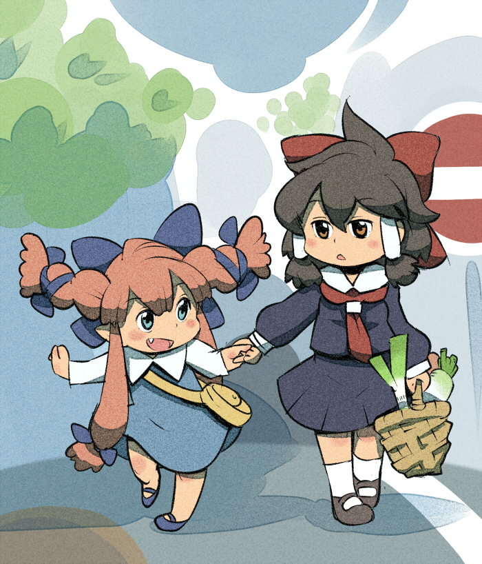 :d, alternate_costume, alternate_hairstyle, azito7, basket, black_hair, blue_eyes, bow
