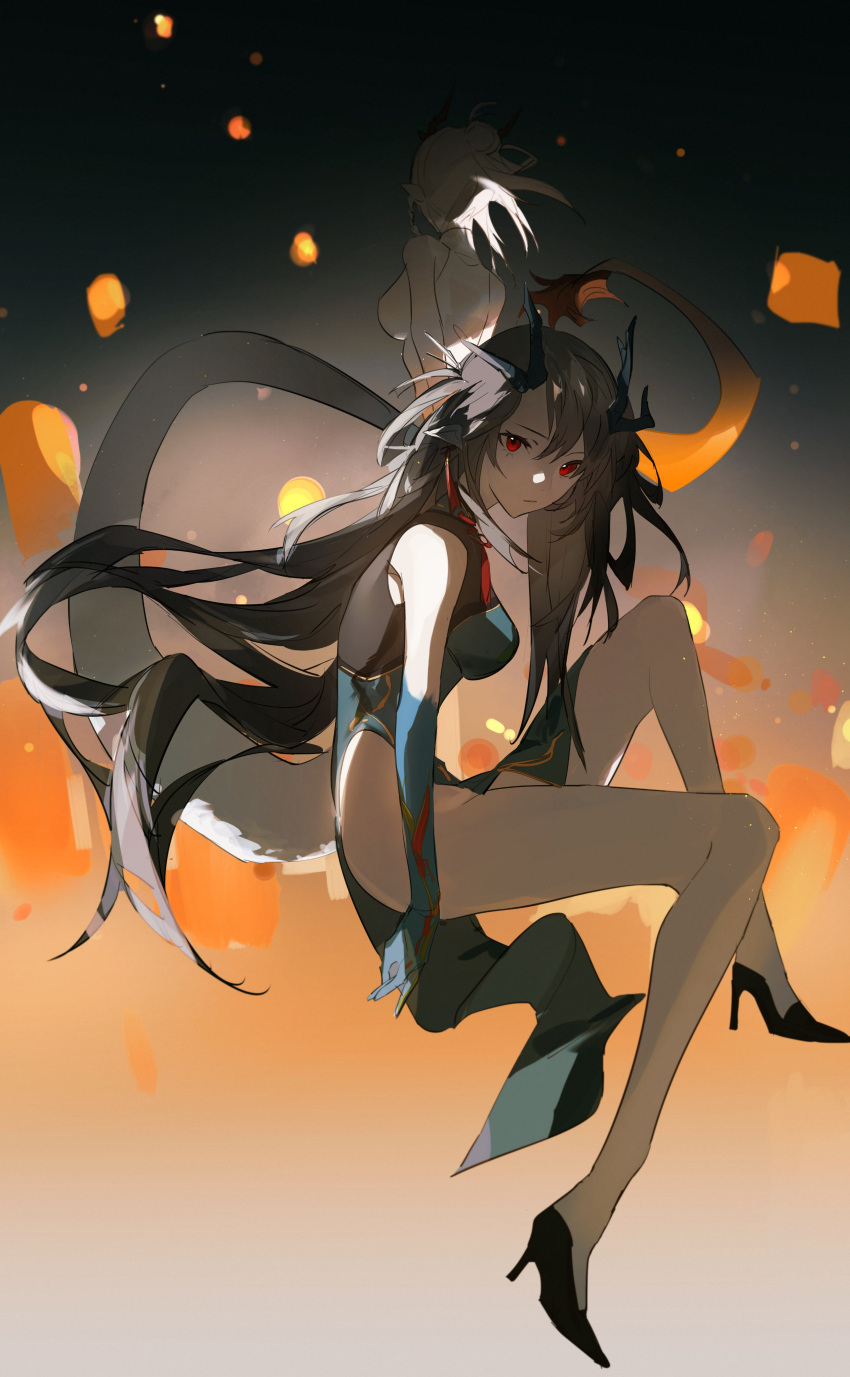 2girls, absurdres, aonogura, arknights, black_hair, china_dress, chinese_clothes, colored_extremities