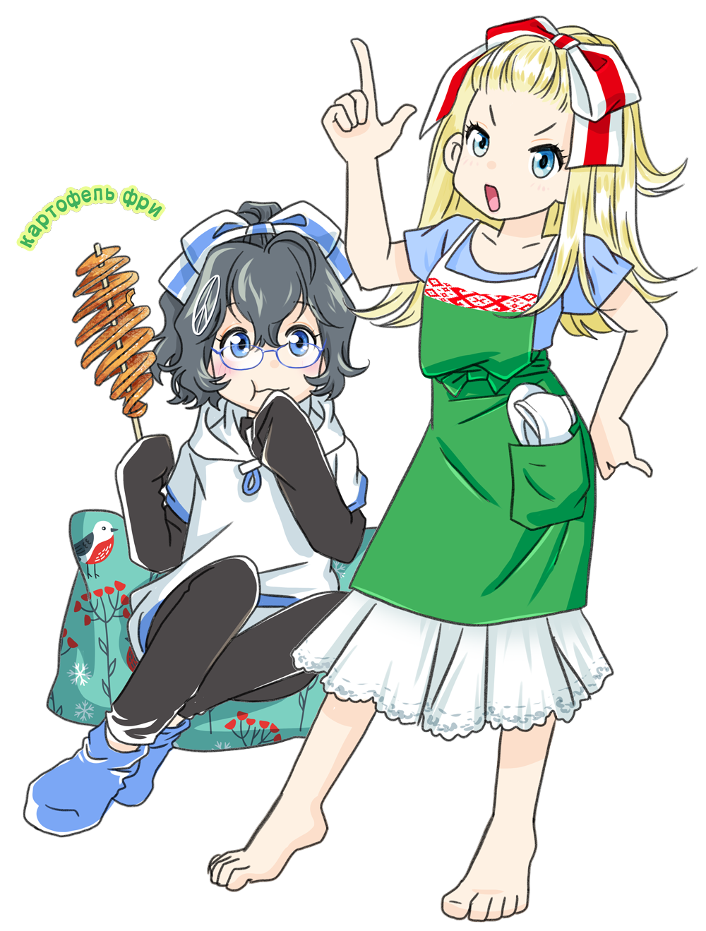 apron, apron_pocket, barefoot, belarus, belarusian_flag, black_hair, black_leggings, black_pants