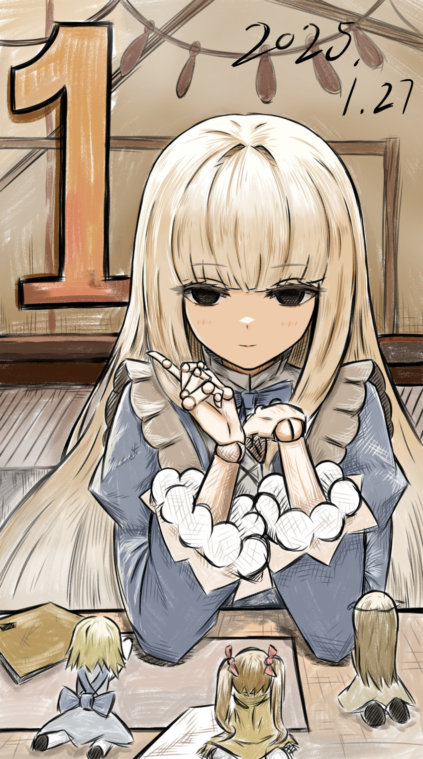1girl, absurdres, alice_liddell_(black_souls), apron, black_eyes, black_souls, black_souls_2, blonde_hair