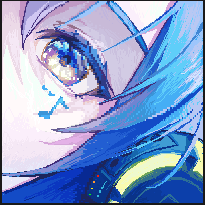 1boy, blue_eyes, blue_hair, close-up, dreamxiety, facial_mark, headphones, kaito