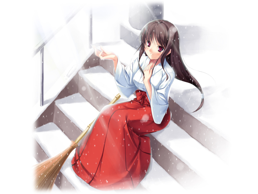 brown_hair, highres, japanese_clothes, masirogohan, miko, mogami_noa, original, red_eyes