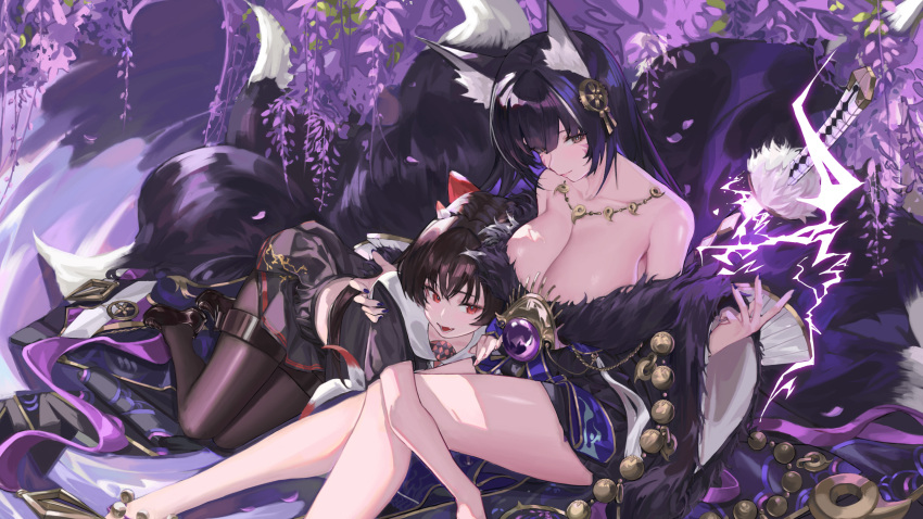 2girls, animal_ear_fluff, animal_ears, armor_plate, azur_lane, blush, brown_hair, facepaint
