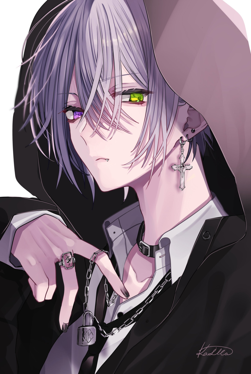 1boy, absurdres, black_jacket, black_nails, black_necktie, chain, choker, closed_mouth