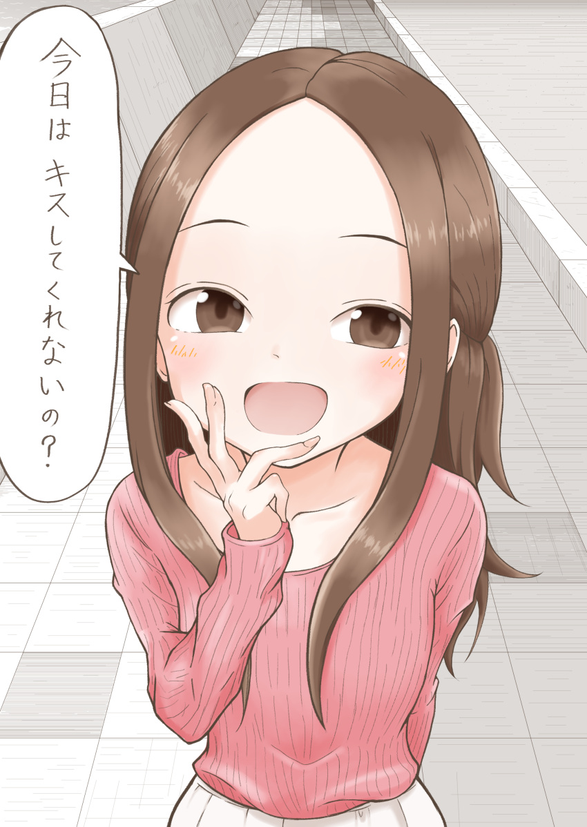 1girl, absurdres, ado_n, blush, brown_eyes, brown_hair, collarbone, forehead