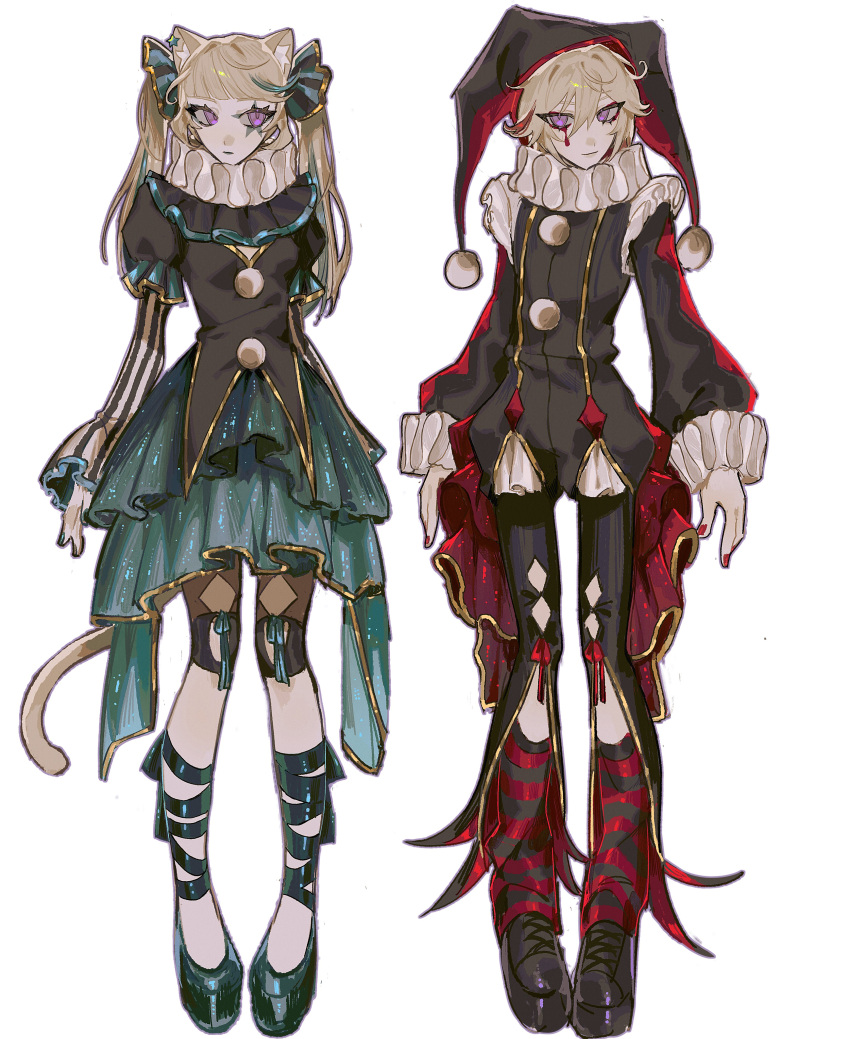 1boy, 1girl, absurdres, alternate_costume, animal_ears, aqua_skirt, black_hat, black_ribbon