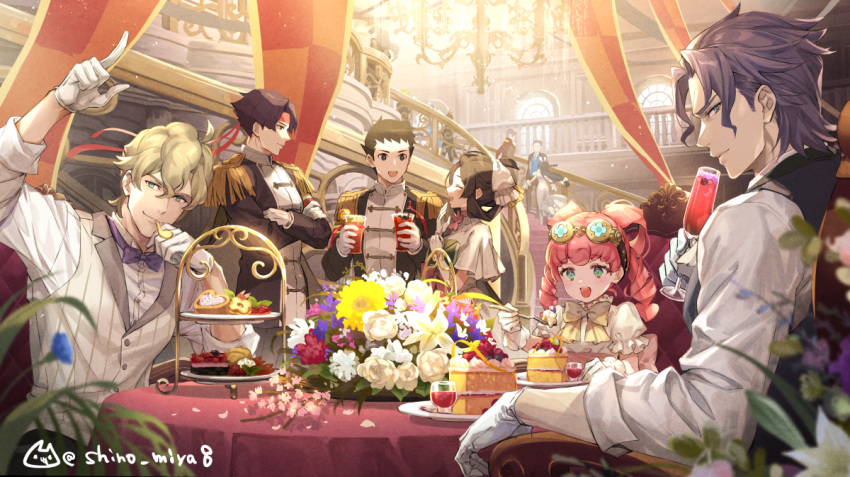 2girls, 4boys, :d, ace_attorney, arm_rest, arm_up, barok_van_zieks, black_hair