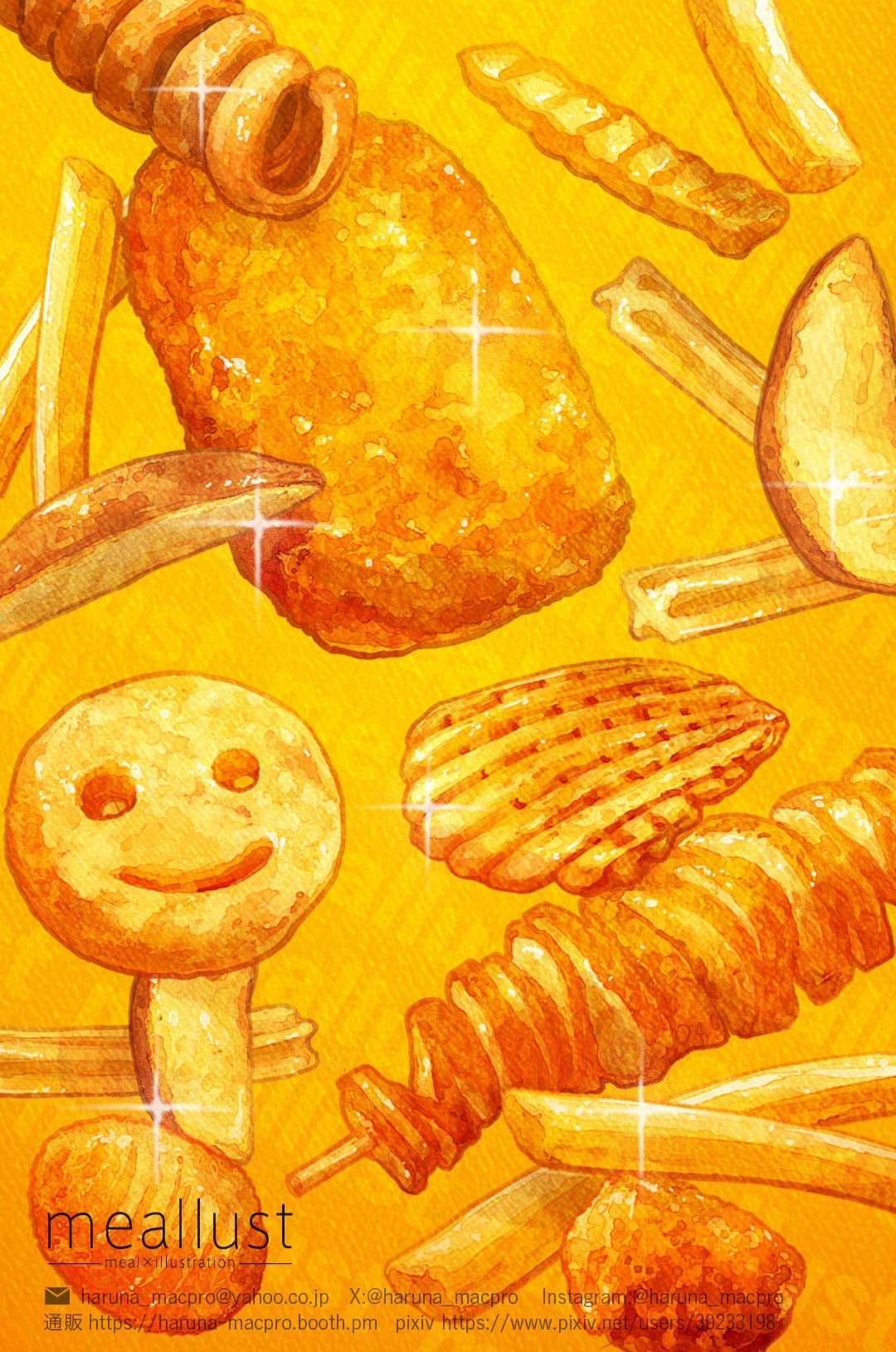 artist_name, commission, curly_fries, food, food_focus, french_fries, haruna_macpro, hash_browns