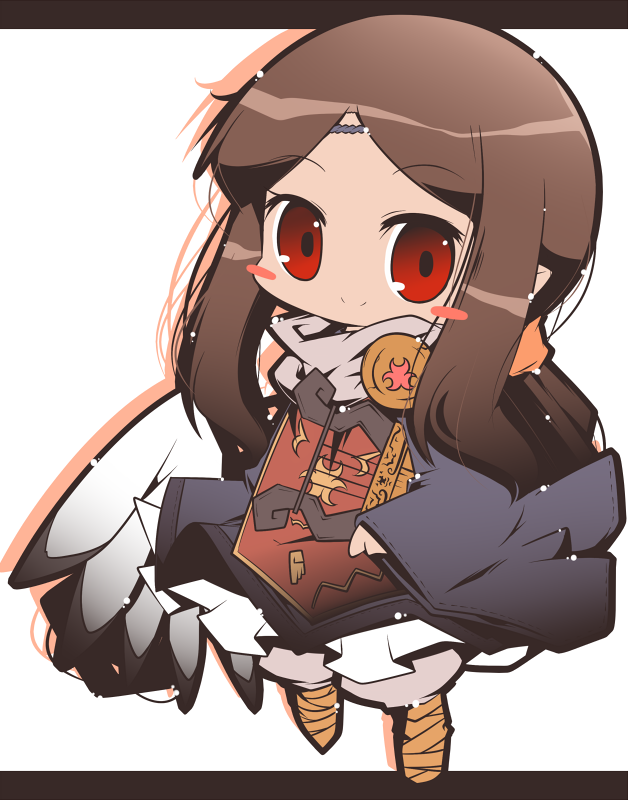 brown_hair, chibi, harp, instrument, long_hair, medli, monster_girl, nijiirosekai