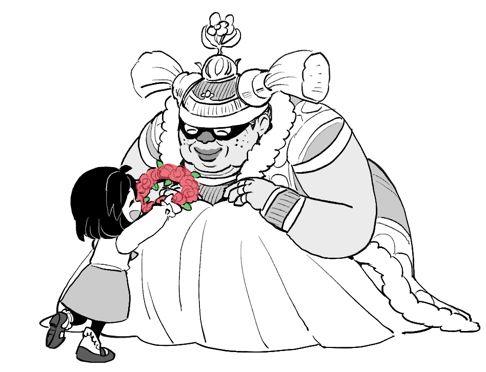 2girls, black_hair, brahne_raza_alexandros_xvi, child, closed_eyes, closed_mouth, crown, dede_(qwea_00000)