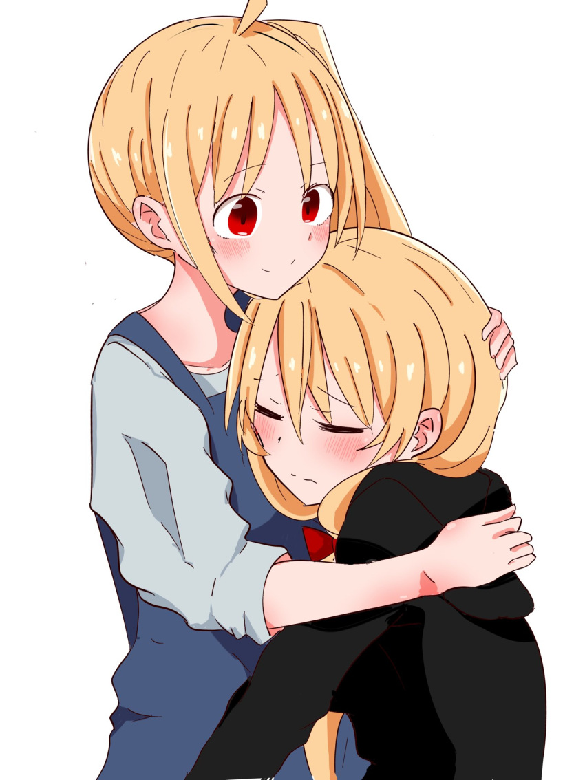 ..., 2girls, ahoge, black_hoodie, blonde_hair, blush, bocchi_the_rock!, commentary_request