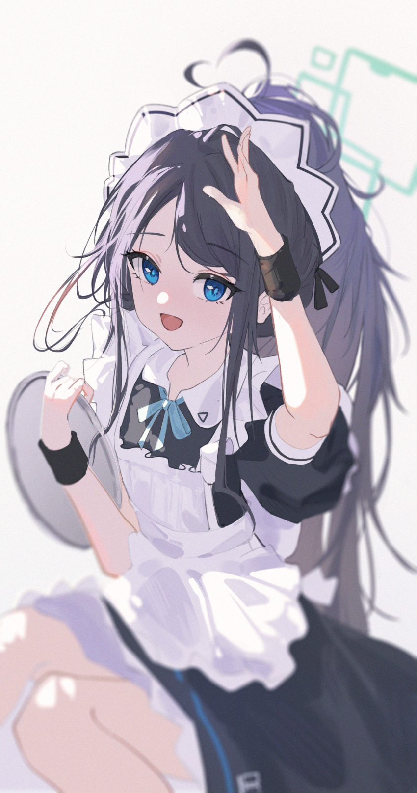 1girl, 5higure, absurdly_long_hair, absurdres, apron, aqua_halo, aris_(blue_archive), aris_(maid)_(blue_archive)