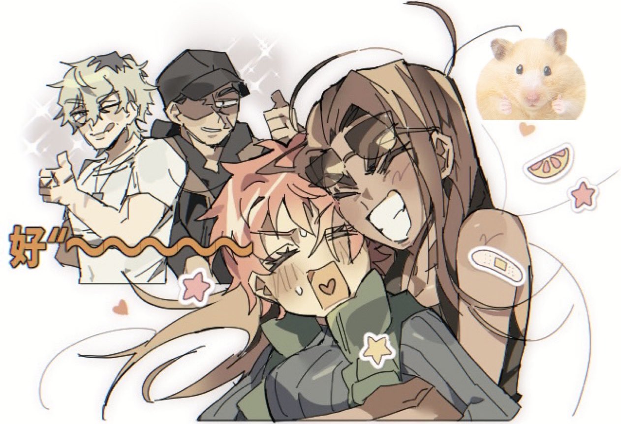 2boys, 2girls, alien_stage, bandaid, baseball_cap, black_hat, black_shirt, blonde_hair