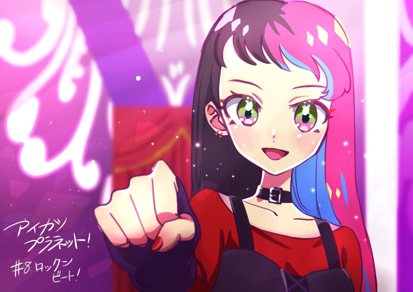 1girl, :d, aikatsu!_(series), aikatsu_planet!, bad_id, bad_twitter_id, beat_(aikatsu_planet!), black_choker