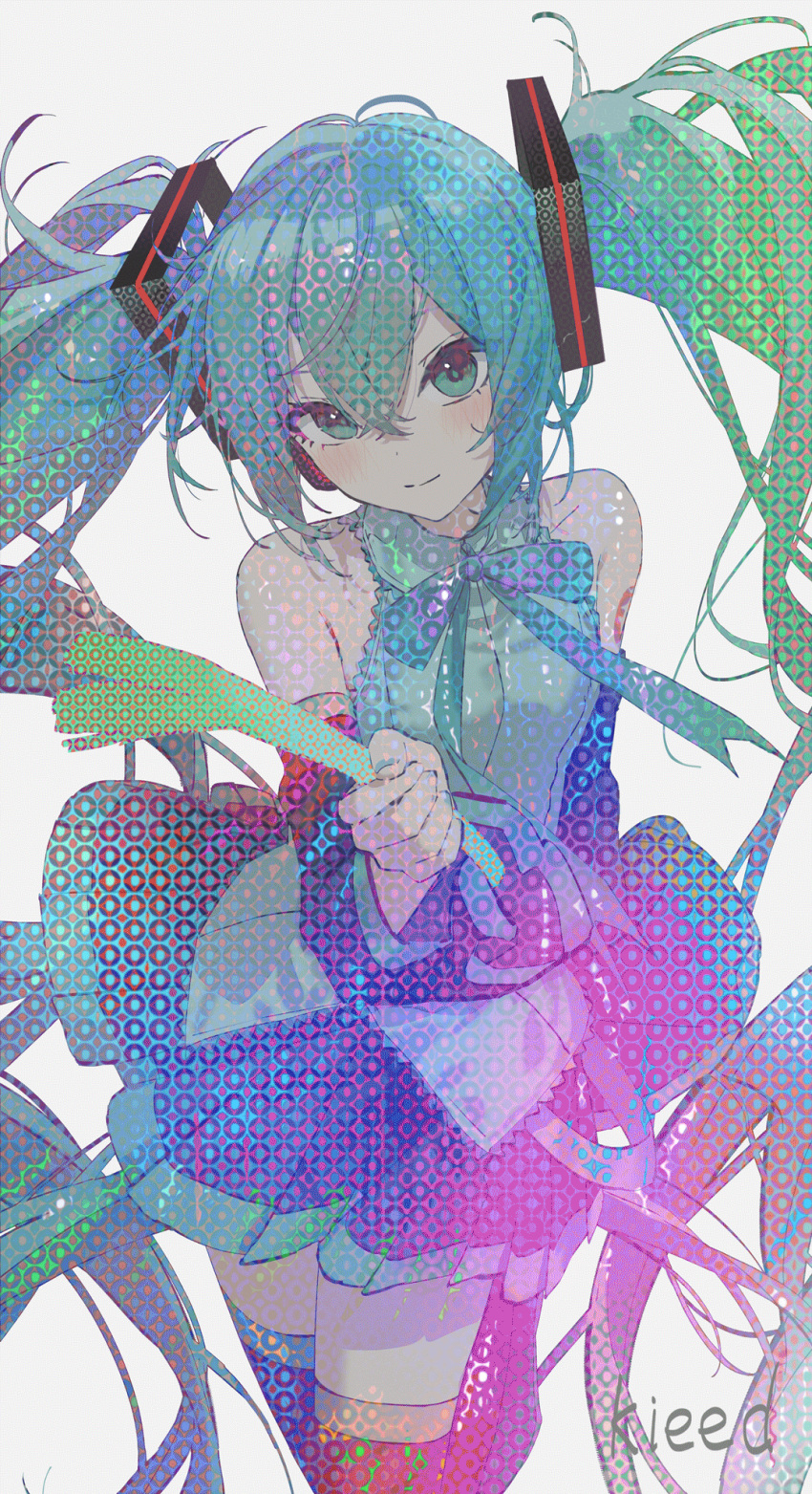 1girl, animated, animated_gif, artist_name, black_hair, blue_eyes, blue_hair, can