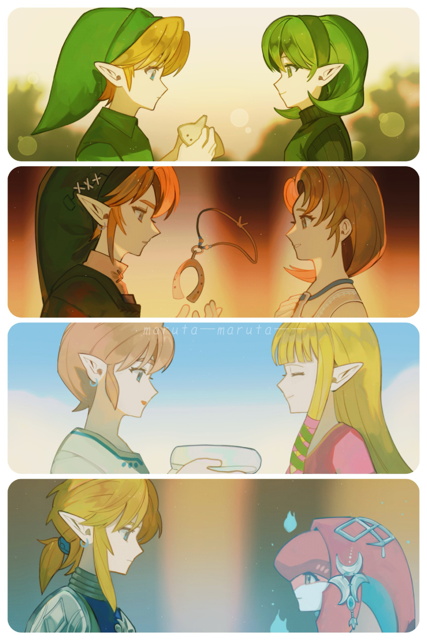 4boys, 4girls, absurdres, artist_name, blonde_hair, blunt_bangs, brown_hair, child