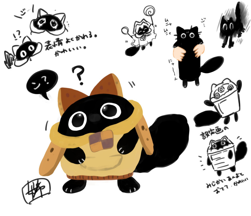 ?, animal-themed_food, animal_hands, black_cat, black_fur, c_39hope, cat, cat_paws