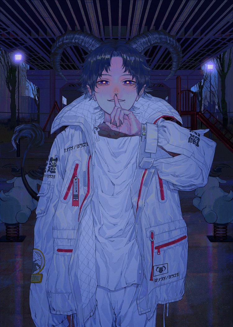 1boy, black_hair, black_nails, commentary_request, cowboy_shot, finger_to_mouth, fingernails, freckles