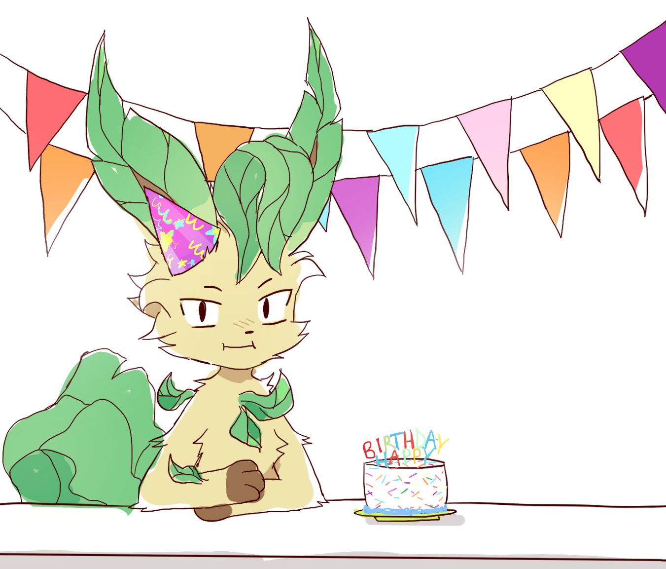 birthday, birthday_cake, fiddleafox, fluffy, leafeon, pokemon, tail
