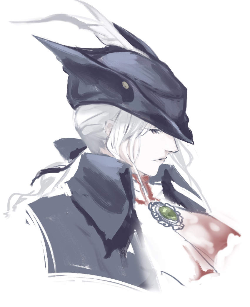 1girl, absurdres, ascot, bloodborne, closed_eyes, closed_mouth, constance_(angeliccarousel), gem