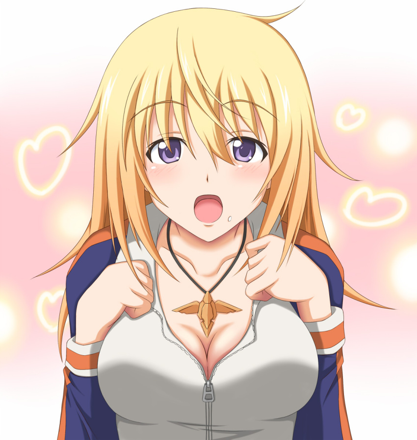 asakura_nagi, blush, breasts, charlotte_dunois, cleavage, heart, highres, infinite_stratos