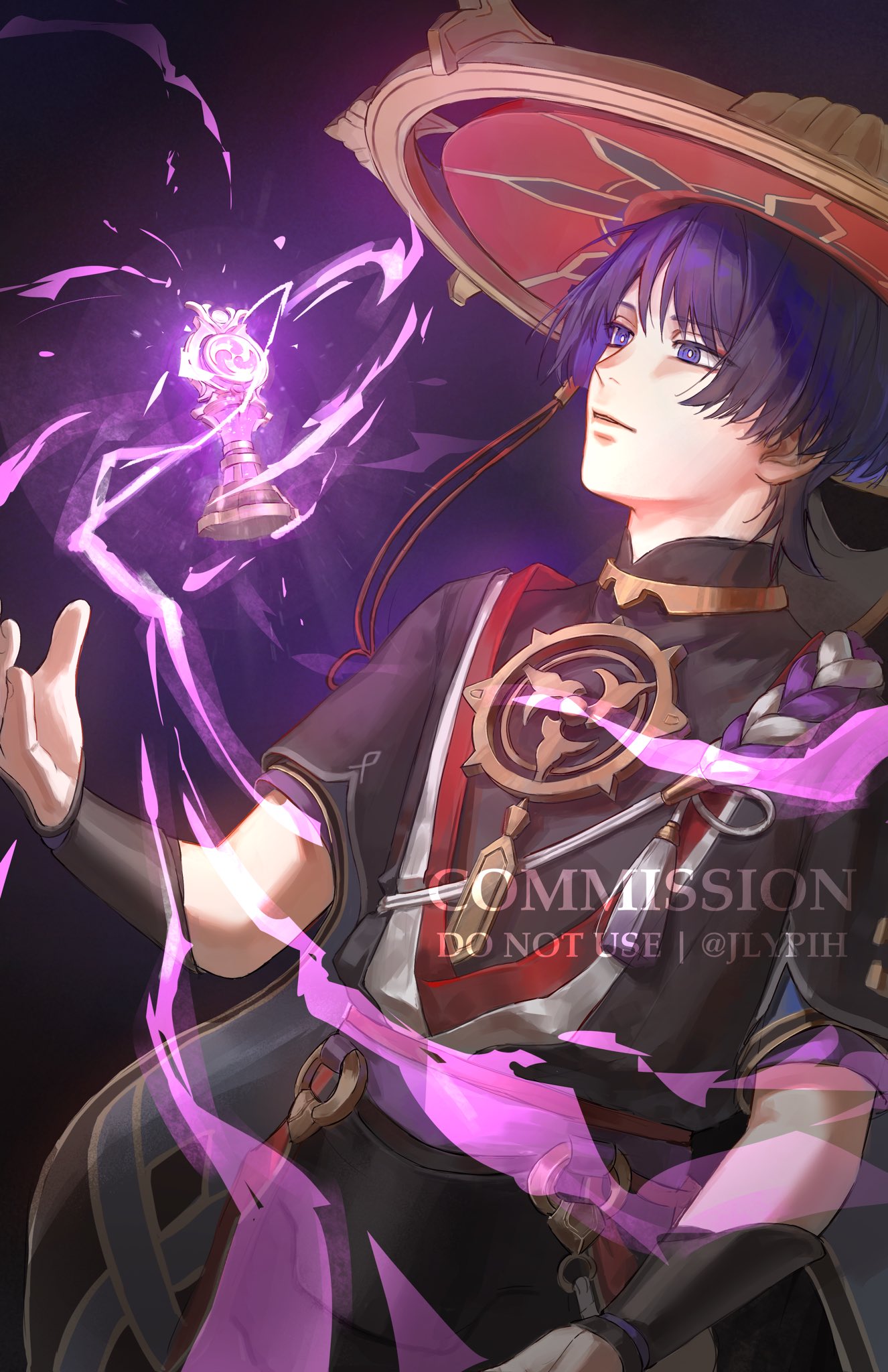 1boy, arm_at_side, armor, black_background, black_bodysuit, black_kimono, black_sleeves, blunt_ends