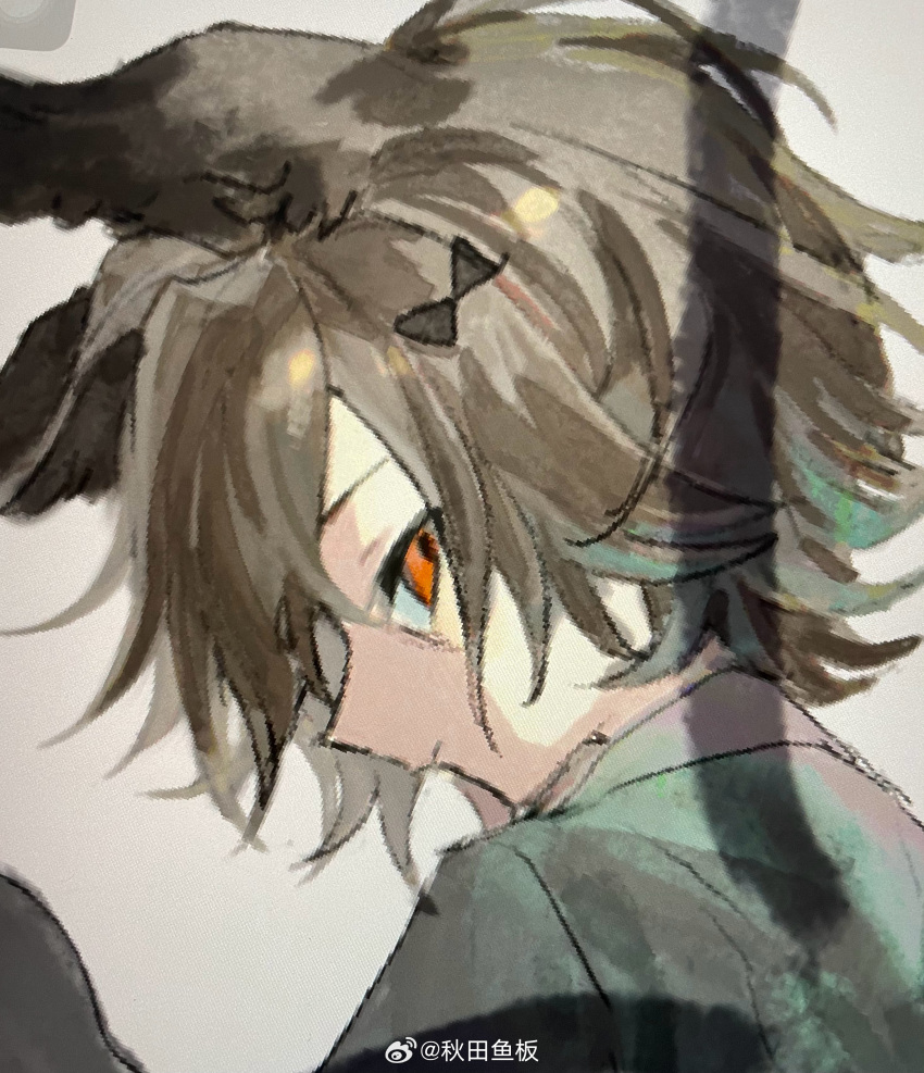 1boy, absurdres, animal_ears, aoi_(cariiiie), black_bow, black_jacket, bow, brown_hair
