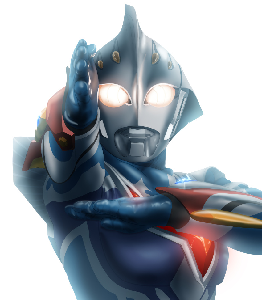 1boy, absurdres, alien, arm_blade, bloom, blue_skin, colored_skin, commentary_request