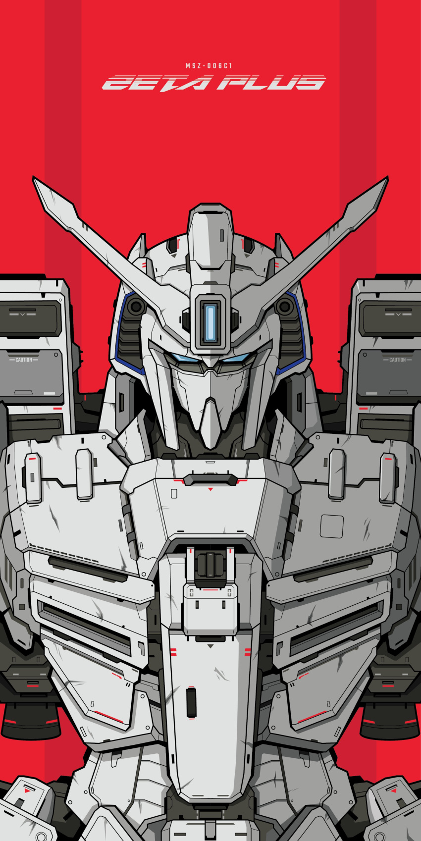 absurdres, blue_eyes, character_name, commentary, commission, english_commentary, gundam, gundam_sentinel