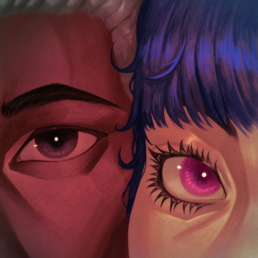 0homi, 1boy, 1girl, absurdres, arcane:_league_of_legends, blue_hair, brown_eyes, close-up