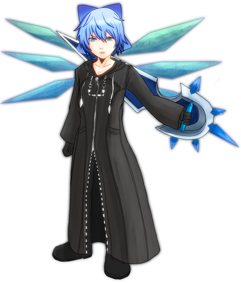 bad_id, blue_hair, bow, cirno, cosplay, gloves, hair_bow, kingdom_hearts