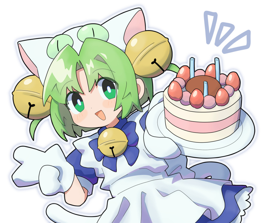 1girl, animal_ears, animal_hat, apron, bell, blush, bow, bright_pupils