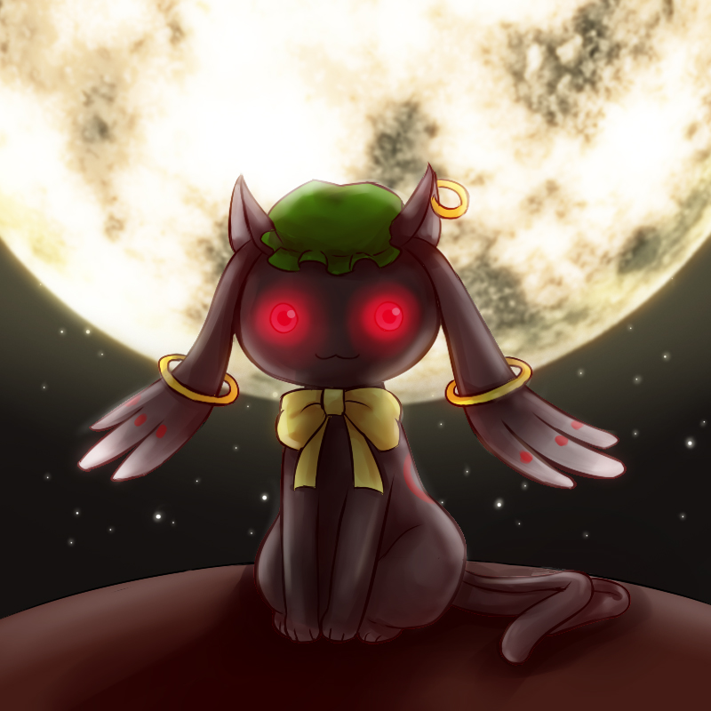 bita, chen, creepy, full_moon, fusion, glowing, glowing_eyes, kyubey